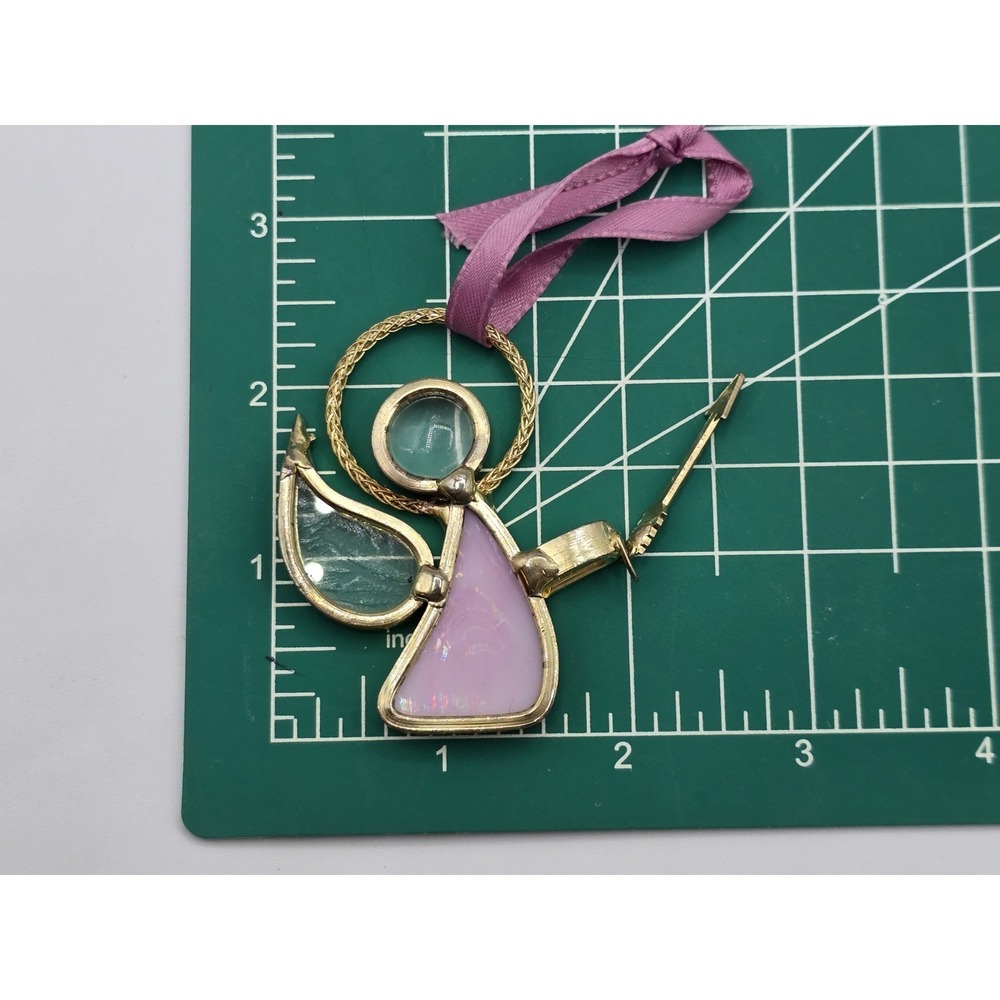 Vintage Christmas Ornament Stained Glass Angel Sun‎ Catcher Pink Arrow - Picture 6 of 6